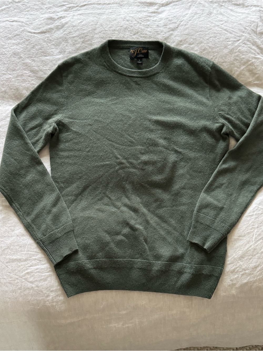 J.Crew 100% Cashmere Olive Green Classic Crewneck Sweater Size S